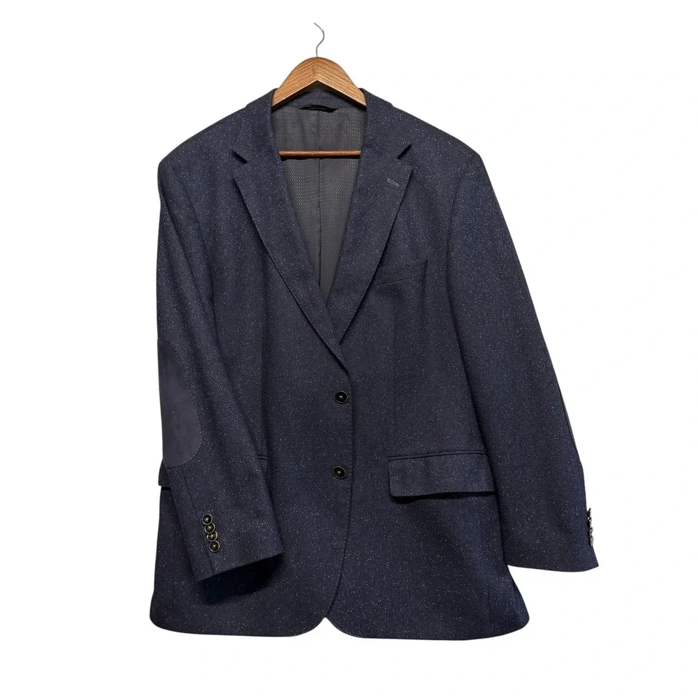 Hugo Boss Sport Coat Men 46R Wool Silk Blend Elbow Patch‎ Stretch Blazer Career